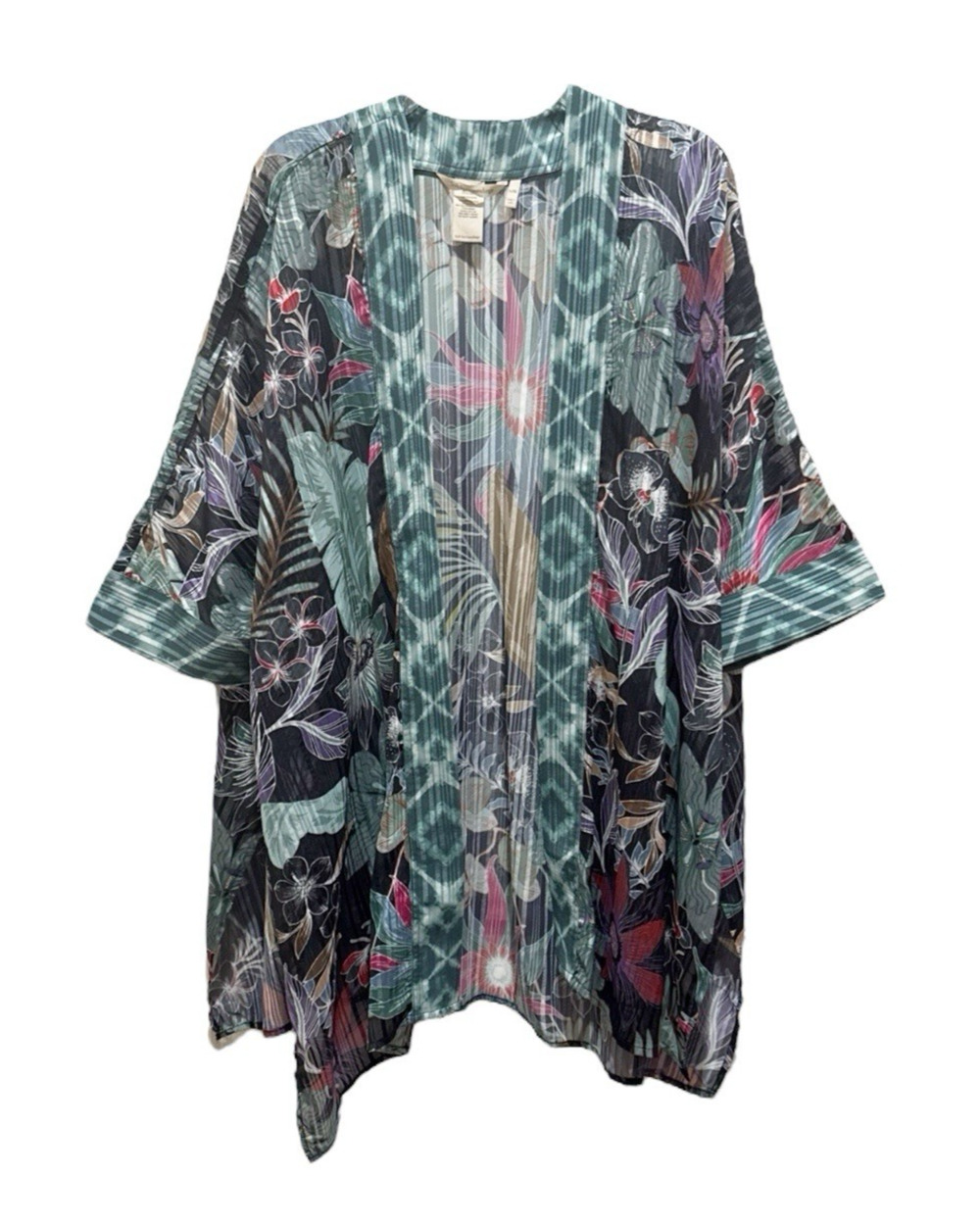 Soft Surroundings Kimono Topper Flowy Oversized Artsy Floral Sheer PL/PXL Petite